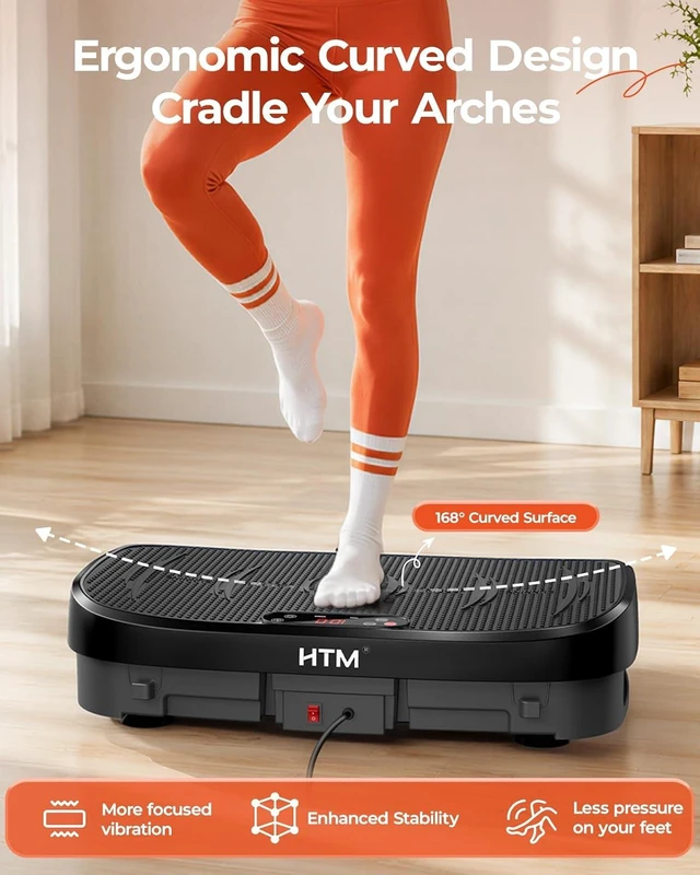 Alt view image 2 of 7 - HTM Vibration Plate Exercise Machine, 9 Modes & 120 Speeds, Body Shake Plate with Resistance Bands Slot & Remote Control, Shake Board for Weight Loss Fat Burner Home Fitness Workout