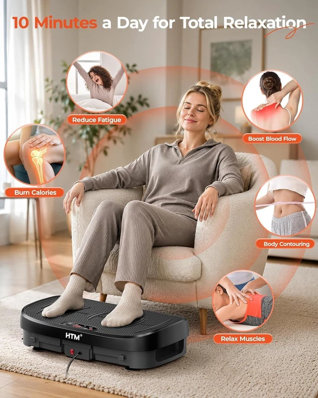 Alt view image 5 of 7 - HTM Vibration Plate Exercise Machine, 9 Modes & 120 Speeds, Body Shake Plate with Resistance Bands Slot & Remote Control, Shake Board for Weight Loss Fat Burner Home Fitness Workout