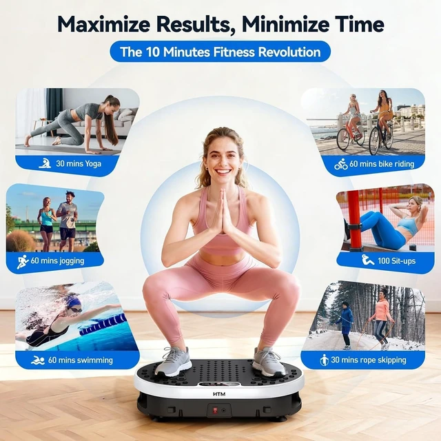 Alt view image 2 of 7 - HTM Vibration Plate Exercise Machine, 9 Modes & 120 Speeds, Body Shake Plate with Resistance Bands Slot & Remote Control, Shake Board for Weight Loss Fat Burner Home Fitness Workout