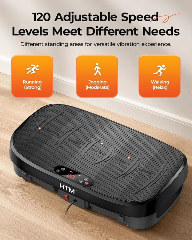 Alt view image 7 of 7 - HTM Vibration Plate Exercise Machine, 9 Modes & 120 Speeds, Body Shake Plate with Resistance Bands Slot & Remote Control, Shake Board for Weight Loss Fat Burner Home Fitness Workout
