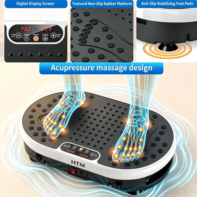 Alt view image 4 of 7 - HTM Vibration Plate Exercise Machine, 9 Modes & 120 Speeds, Body Shake Plate with Resistance Bands Slot & Remote Control, Shake Board for Weight Loss Fat Burner Home Fitness Workout