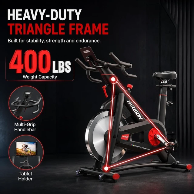 Alt view image 2 of 7 - HARISON Semi Commercial Exercise Bike 400 lbs Capacity, Magnetic Stationary Bikes for Home Gym with Bluetooth & Tablet Holder & Comfortable Seat Cushion