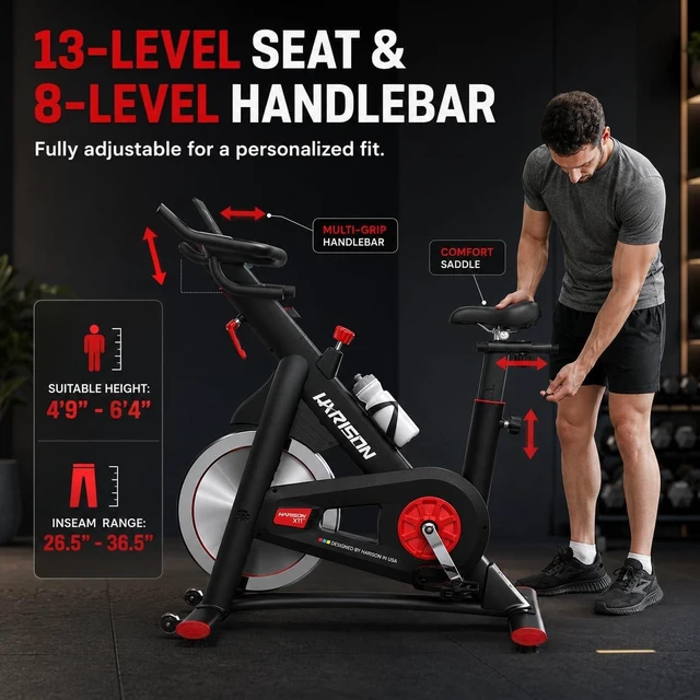 Alt view image 4 of 7 - HARISON Semi Commercial Exercise Bike 400 lbs Capacity, Magnetic Stationary Bikes for Home Gym with Bluetooth & Tablet Holder & Comfortable Seat Cushion