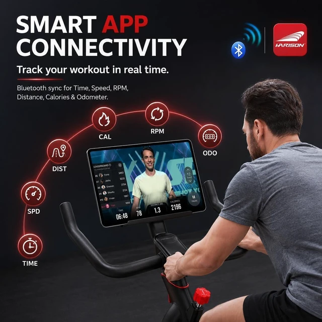 Alt view image 5 of 7 - HARISON Semi Commercial Exercise Bike 400 lbs Capacity, Magnetic Stationary Bikes for Home Gym with Bluetooth & Tablet Holder & Comfortable Seat Cushion