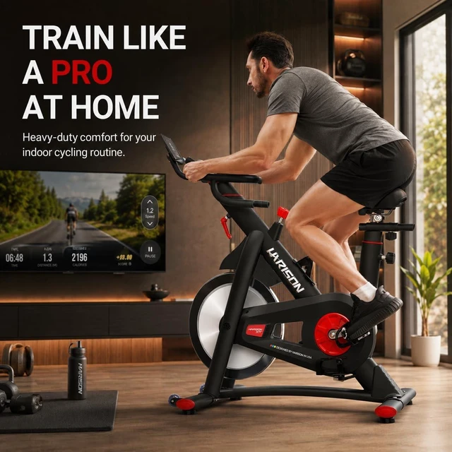 Alt view image 6 of 7 - HARISON Semi Commercial Exercise Bike 400 lbs Capacity, Magnetic Stationary Bikes for Home Gym with Bluetooth & Tablet Holder & Comfortable Seat Cushion
