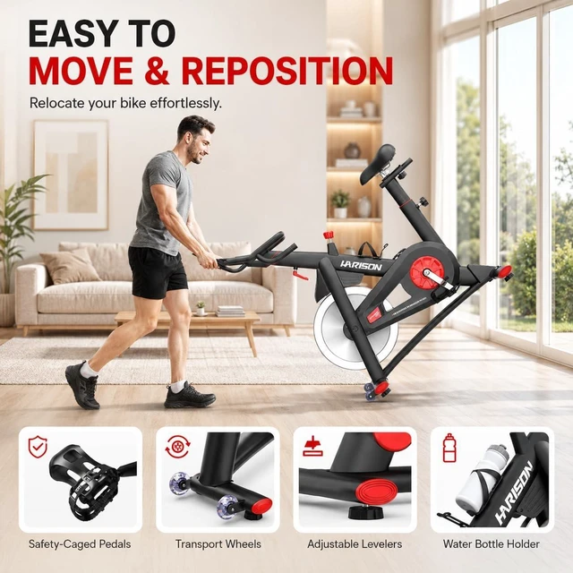 Alt view image 7 of 7 - HARISON Semi Commercial Exercise Bike 400 lbs Capacity, Magnetic Stationary Bikes for Home Gym with Bluetooth & Tablet Holder & Comfortable Seat Cushion