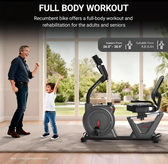 Alt view image 6 of 6 - HARISON Recumbent Exercise Bike for Seniors, 16 Levels, Quiet, 400 lb Capacity