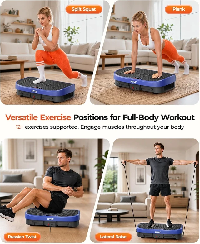 Alt view image 3 of 6 - HTM Vibration Plate Exercise Machine, 9 Modes & 120 Speeds, Body Shake Plate with Resistance Bands Slot & Remote Control, Shake Board for Weight Loss Fat Burner Home Fitness Workout