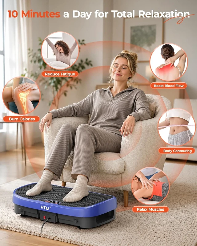 Alt view image 4 of 6 - HTM Vibration Plate Exercise Machine, 9 Modes & 120 Speeds, Body Shake Plate with Resistance Bands Slot & Remote Control, Shake Board for Weight Loss Fat Burner Home Fitness Workout