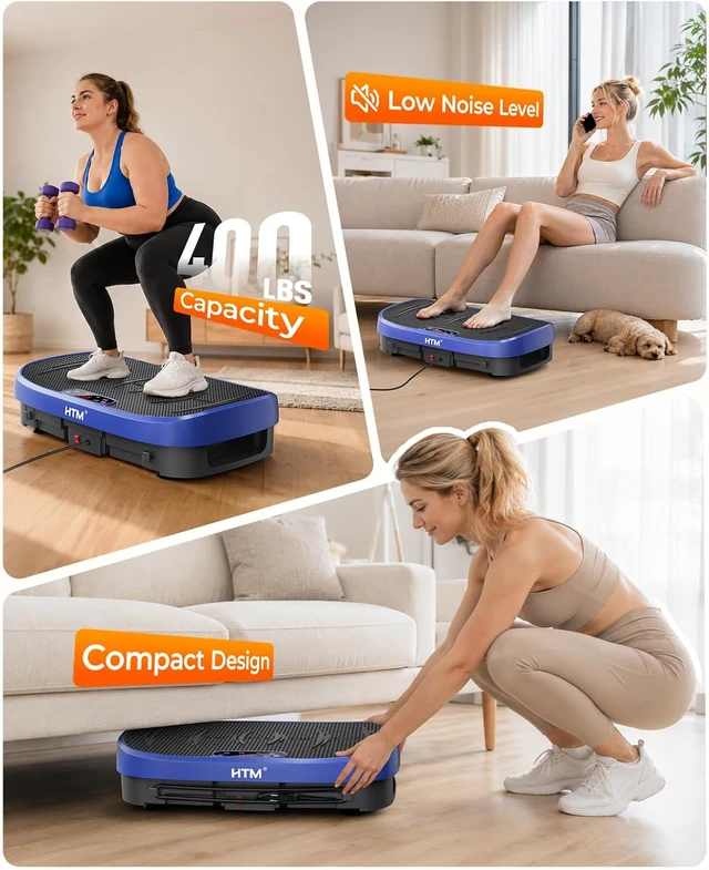 Alt view image 6 of 6 - HTM Vibration Plate Exercise Machine, 9 Modes & 120 Speeds, Body Shake Plate with Resistance Bands Slot & Remote Control, Shake Board for Weight Loss Fat Burner Home Fitness Workout