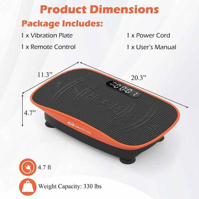 Alt view image 6 of 7 - Goplus Vibration Plate Exercise Machine, 330LBS Capacity Vibrating Platform for Lymphatic Drainage w/Remote, LED Display, Home Workout Full Body Shake Board for Weight Loss