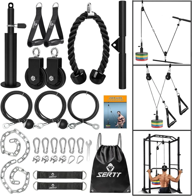 Main image of SERTT Weight Cable Pulley System Gym, Upgraded Cable Pulley Attachments for LAT Pull Down, Biceps Curl, Tricep, Arm Workouts - Home Gym Add On Equipment