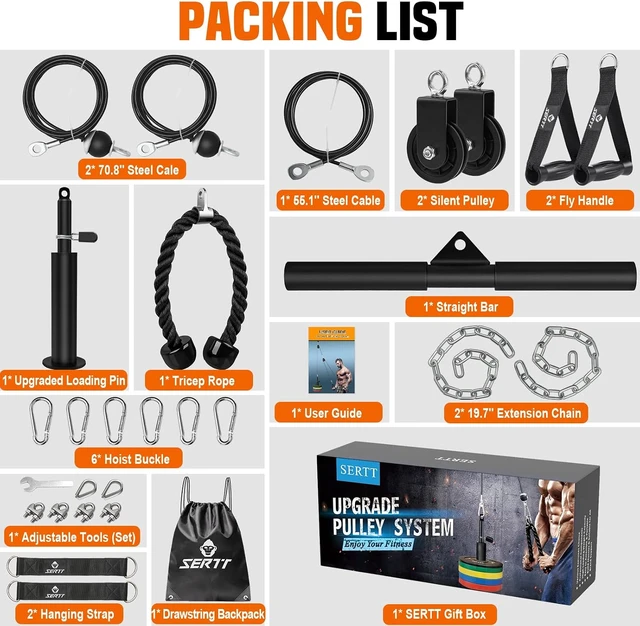 Alt view image 2 of 7 - SERTT Weight Cable Pulley System Gym, Upgraded Cable Pulley Attachments for LAT Pull Down, Biceps Curl, Tricep, Arm Workouts - Home Gym Add On Equipment