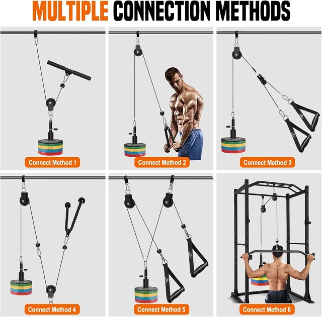 Alt view image 3 of 7 - SERTT Weight Cable Pulley System Gym, Upgraded Cable Pulley Attachments for LAT Pull Down, Biceps Curl, Tricep, Arm Workouts - Home Gym Add On Equipment