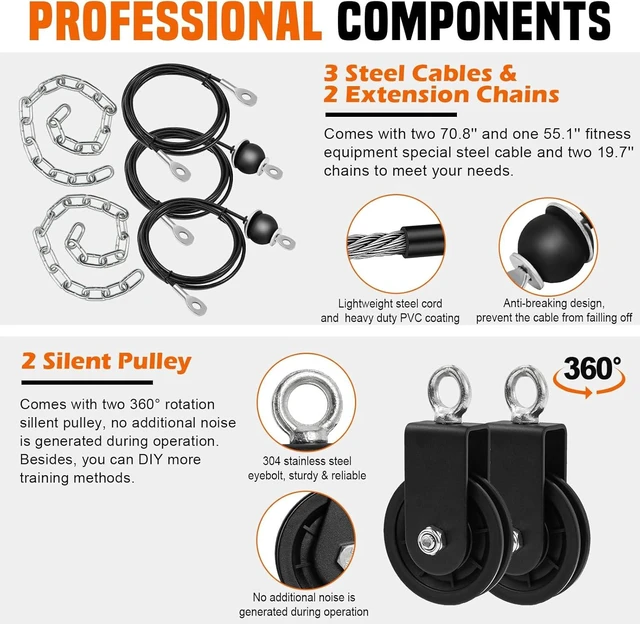 Alt view image 6 of 7 - SERTT Weight Cable Pulley System Gym, Upgraded Cable Pulley Attachments for LAT Pull Down, Biceps Curl, Tricep, Arm Workouts - Home Gym Add On Equipment