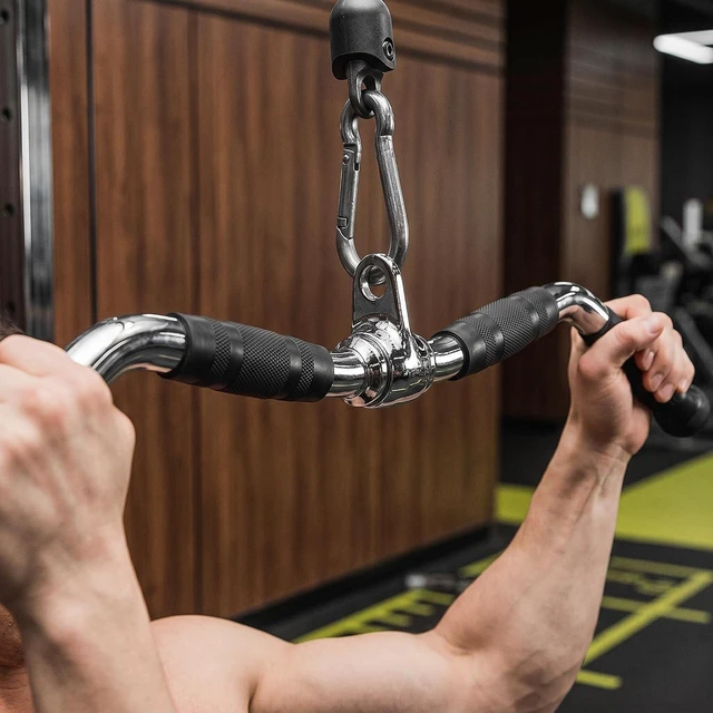Alt view image 2 of 6 - Lat Bar Cable Machine Attachment, Curl Pulldown Bar with Full Rotation and Rubber Handle for Gym, Strength Workout, Body Training, Muscle Building, 30 Inch