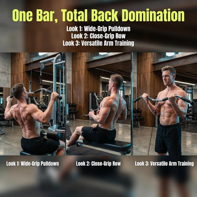 Alt view image 6 of 6 - Lat Bar Cable Machine Attachment, Curl Pulldown Bar with Full Rotation and Rubber Handle for Gym, Strength Workout, Body Training, Muscle Building, 30 Inch