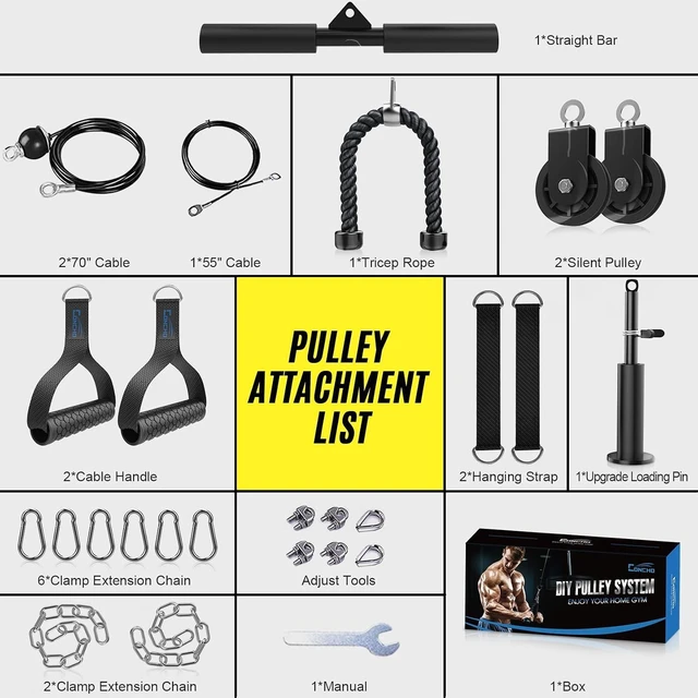 Alt view image 5 of 7 - Concho Weight Pulley System, Upgraded Cable Pulley System Gym with Adjustable Weight Cable&Detachable Handles, Workout Pulley System for LAT Pulldown Triceps Biceps Curl Chest Home Gym Attachments