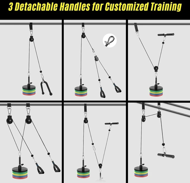 Alt view image 7 of 7 - Concho Weight Pulley System, Upgraded Cable Pulley System Gym with Adjustable Weight Cable&Detachable Handles, Workout Pulley System for LAT Pulldown Triceps Biceps Curl Chest Home Gym Attachments