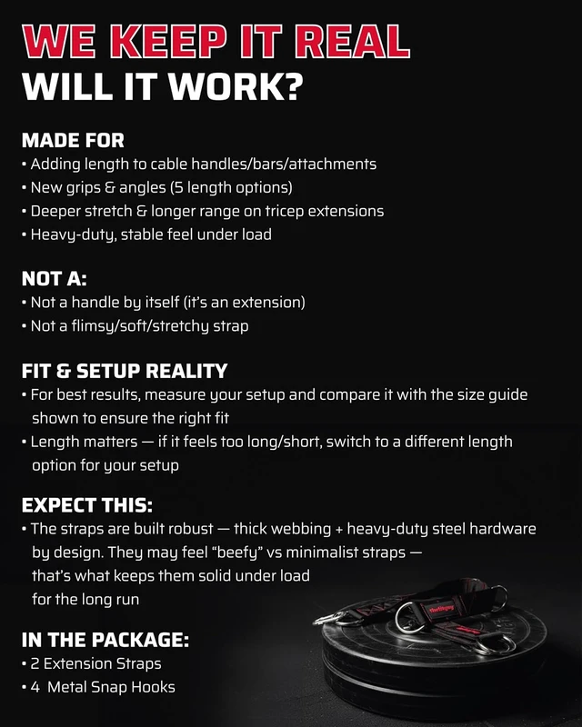 Alt view image 4 of 7 - THEFITGUY Cable Extension Straps for Cable Machine Attachments & Gym (Pair)