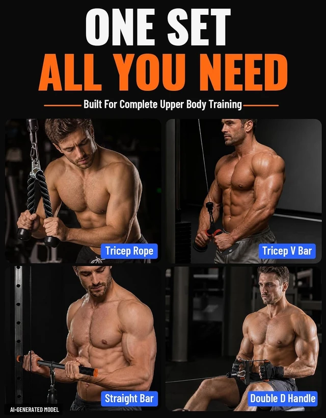 Alt view image 3 of 6 - Fitarc Cable Machine Attachment Set for Gym & Home Workouts, Lat Pulldown Attachments with Non-Slip Grips, Orange