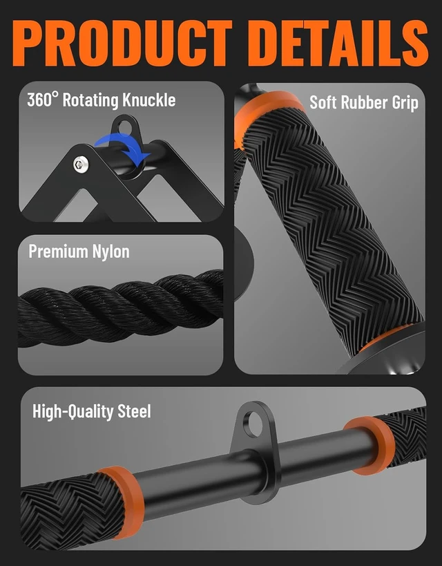 Alt view image 4 of 6 - Fitarc Cable Machine Attachment Set for Gym & Home Workouts, Lat Pulldown Attachments with Non-Slip Grips, Orange