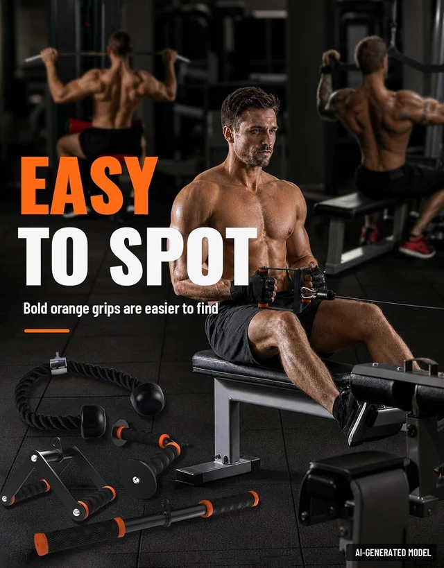 Alt view image 5 of 6 - Fitarc Cable Machine Attachment Set for Gym & Home Workouts, Lat Pulldown Attachments with Non-Slip Grips, Orange