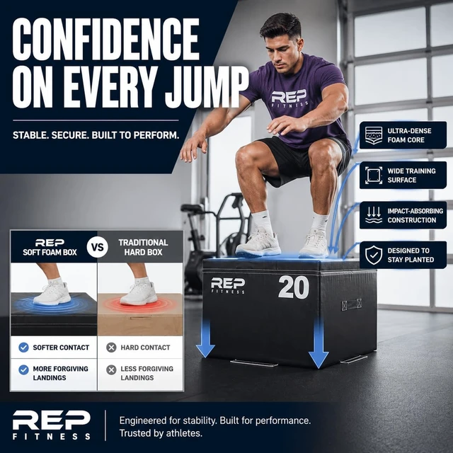 Alt view image 4 of 7 - REP Fitness Stackable Soft Foam Plyo Box Set, Adjustable Plyometric Jump Box for Home Gym Workouts, Plyometric Jumping Platform for Exercise, Step Training, HIIT & CrossFit