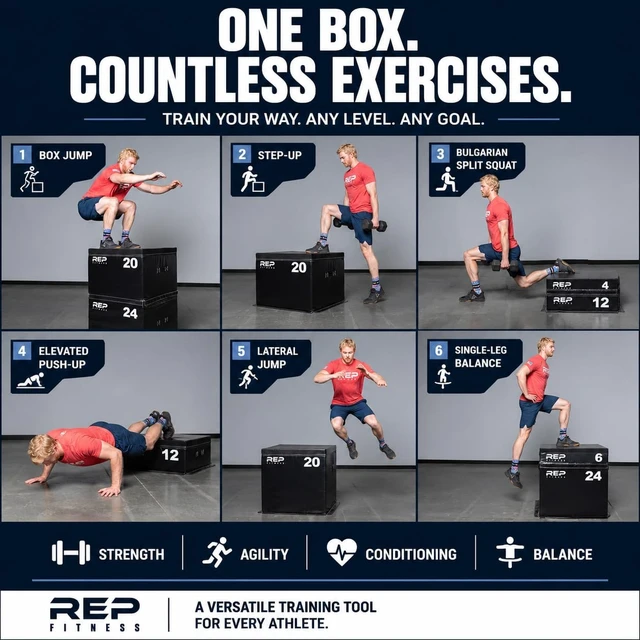 Alt view image 5 of 7 - REP Fitness Stackable Soft Foam Plyo Box Set, Adjustable Plyometric Jump Box for Home Gym Workouts, Plyometric Jumping Platform for Exercise, Step Training, HIIT & CrossFit