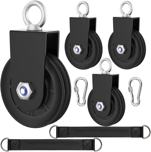 Main image of 4Pcs 90mm Gym Cable Pulley Wheel Silent Weight Pulleys with Strap Carabiner