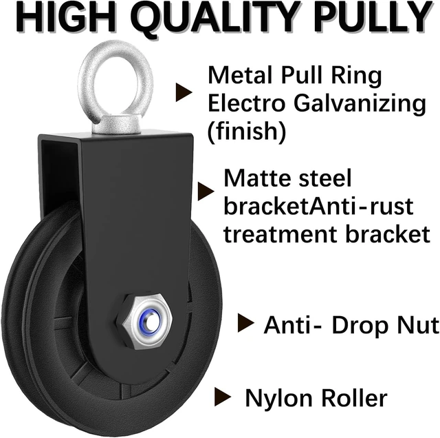 Alt view image 4 of 7 - 4Pcs 90mm Gym Cable Pulley Wheel Silent Weight Pulleys with Strap Carabiner