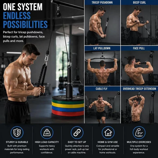 Alt view image 3 of 7 - Lat Pull Down and Lift Weight Pulley System,Cable Pulley System Gym,Dual Cable Machine Attachments with Upgraded Loading Pin for Biceps Curl, Tricep, Arm Workouts Home Gym Pulley System