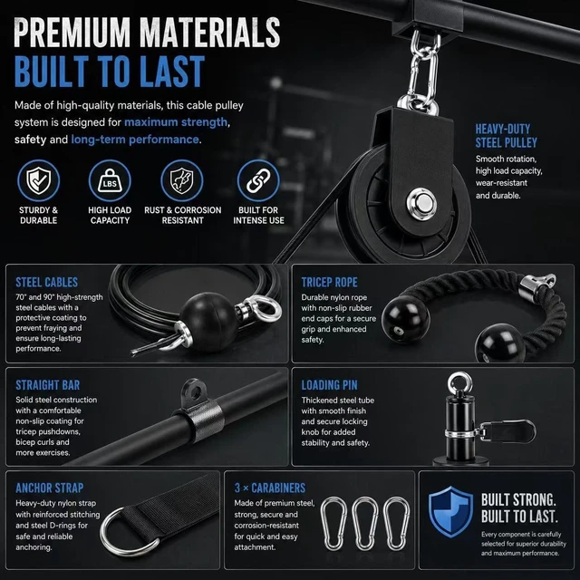 Alt view image 6 of 7 - Lat Pull Down and Lift Weight Pulley System,Cable Pulley System Gym,Dual Cable Machine Attachments with Upgraded Loading Pin for Biceps Curl, Tricep, Arm Workouts Home Gym Pulley System