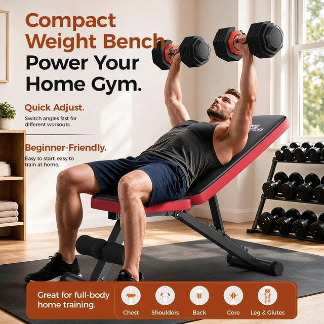 Alt view image 2 of 7 - NICEPEOPLE Adjustable Weight Bench for Home Gym, 660LBS Capacity Workout Bench with 8 Backrests for Chest Shoulders Arms, Compact and Foldable Strength Bench for Small Space Apartment Room