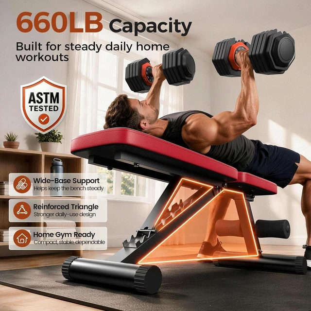 Alt view image 5 of 7 - NICEPEOPLE Adjustable Weight Bench for Home Gym, 660LBS Capacity Workout Bench with 8 Backrests for Chest Shoulders Arms, Compact and Foldable Strength Bench for Small Space Apartment Room