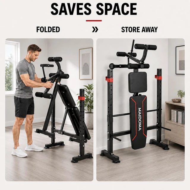 Alt view image 4 of 7 - MAIDOMA Foldable 1500LBS Capacity 8 IN 1 Weight Bench Set with Leg Extension/Squat Rack/Preacher Curl, Adjustable Bench Press for Home Gym Full Body Workout (US Stock)