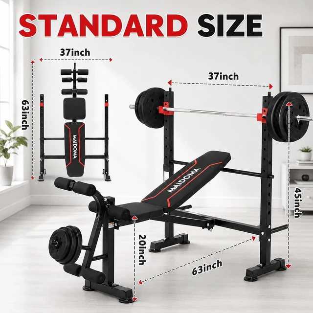 Alt view image 6 of 7 - MAIDOMA Foldable 1500LBS Capacity 8 IN 1 Weight Bench Set with Leg Extension/Squat Rack/Preacher Curl, Adjustable Bench Press for Home Gym Full Body Workout (US Stock)