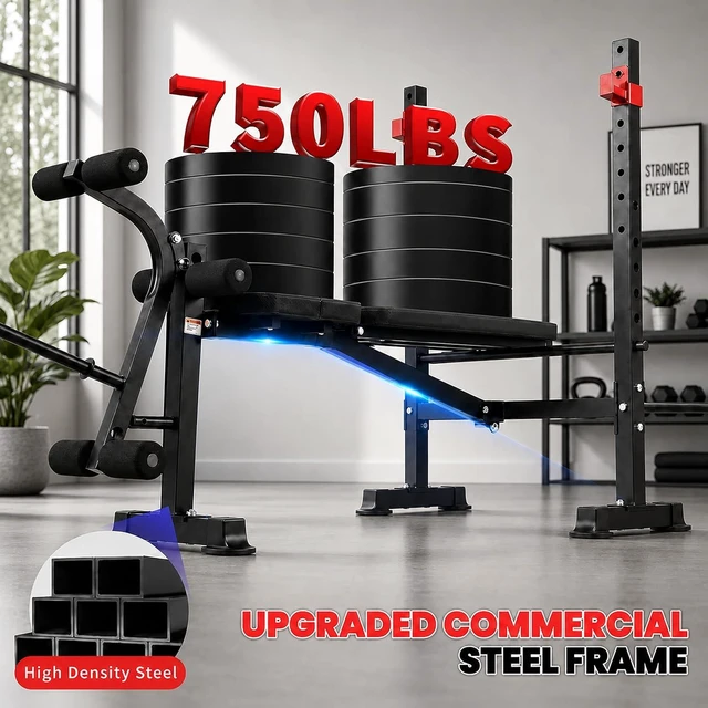 Alt view image 7 of 7 - MAIDOMA Foldable 1500LBS Capacity 8 IN 1 Weight Bench Set with Leg Extension/Squat Rack/Preacher Curl, Adjustable Bench Press for Home Gym Full Body Workout (US Stock)