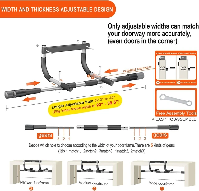 Alt view image 2 of 7 - Ally Peaks Pull Up Bar for Doorway,Multiple Levels Width Adjustable Pull Up Bar Accurately Match Wide and Narrow doorframe,Indoor Chin-Up Bar Workout Bar,USA Original Patent