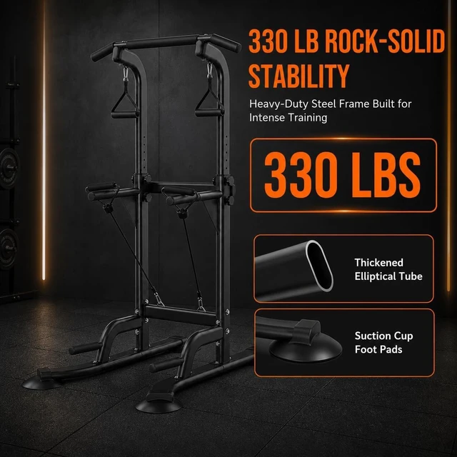 Alt view image 3 of 6 - Power Tower Pull Up & Dip Station Multi-Function Home Strength Training Fitness Workout Station Height Adjustable