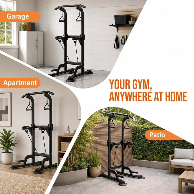 Alt view image 5 of 6 - Power Tower Pull Up & Dip Station Multi-Function Home Strength Training Fitness Workout Station Height Adjustable