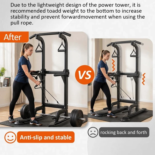 Alt view image 6 of 6 - Power Tower Pull Up & Dip Station Multi-Function Home Strength Training Fitness Workout Station Height Adjustable