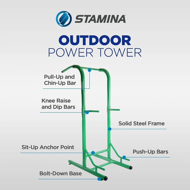 Alt view image 2 of 7 - Stamina Pull Up Bar Tower & Dip Station, Free Standing Outdoor Home Gym Equipment - Adjustable and Portable Workout Stand for Calisthenics Body Weight Training