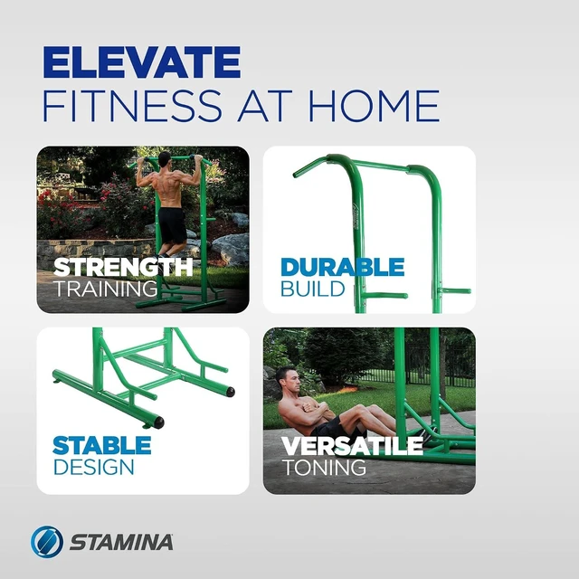 Alt view image 3 of 7 - Stamina Pull Up Bar Tower & Dip Station, Free Standing Outdoor Home Gym Equipment - Adjustable and Portable Workout Stand for Calisthenics Body Weight Training