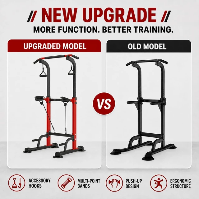 Alt view image 2 of 7 - Power Tower Pull Up Dip Station Adjustable Height 330lbs Home