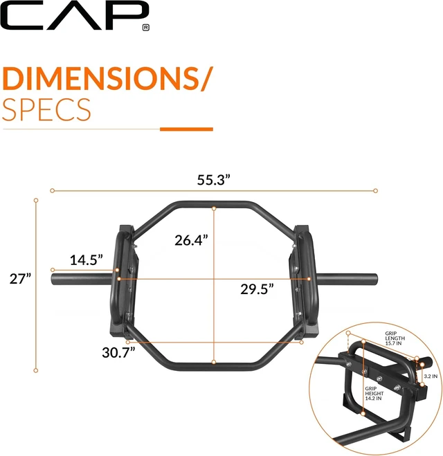 Alt view image 4 of 7 - CAP Olympic Trap & Shrug Bar with Elevated Grip, 500-Lb Capacity