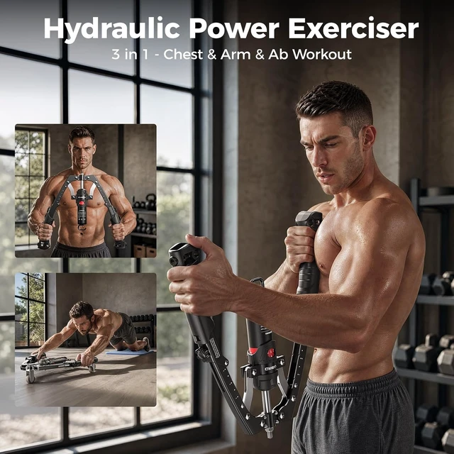 Alt view image 2 of 7 - FLYBIRD Twister Arm Trainer, Hydraulic Power Core Twister Chest Workout Equipment, Adjustable 22-440LBS Chest Trainer for Men, 3 in 1 Chest and Arm Exerciser with Ab Roller Wheel, Include Backpack&Pad