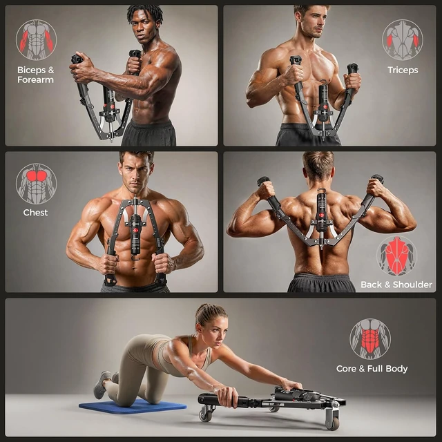 Alt view image 5 of 7 - FLYBIRD Twister Arm Trainer, Hydraulic Power Core Twister Chest Workout Equipment, Adjustable 22-440LBS Chest Trainer for Men, 3 in 1 Chest and Arm Exerciser with Ab Roller Wheel, Include Backpack&Pad