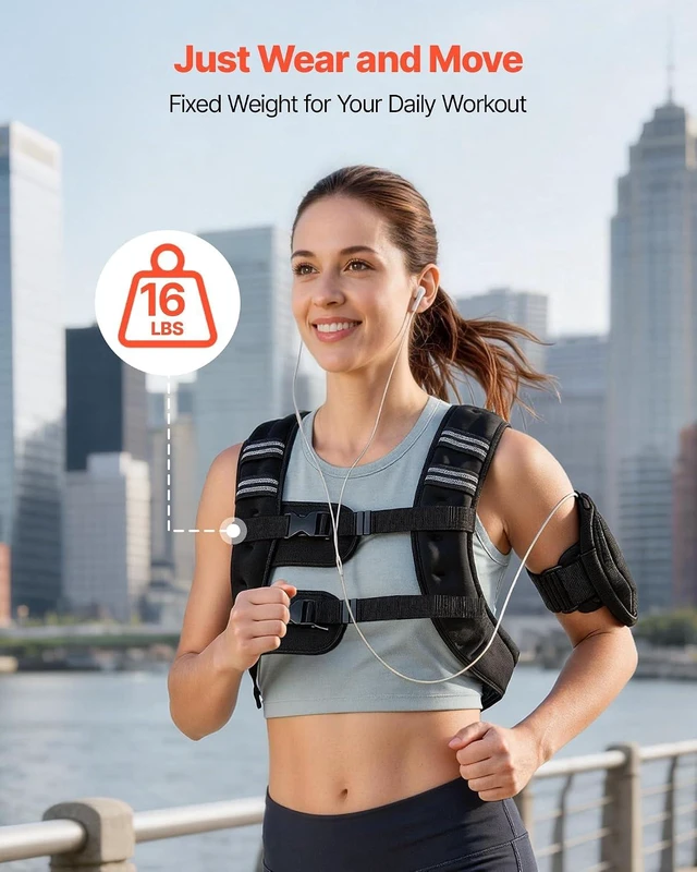 Alt view image 2 of 7 - VEVOR Weighted Vest, 12/16/20/30 lbs Weight Vest with Reflective Stripe, Adjustable Buckle Body Weight Vest, Workout Equipment for Strength Training, Running, Jogging, Fitness, and Weight Loss