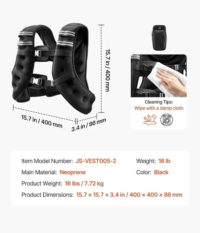 Alt view image 7 of 7 - VEVOR Weighted Vest, 12/16/20/30 lbs Weight Vest with Reflective Stripe, Adjustable Buckle Body Weight Vest, Workout Equipment for Strength Training, Running, Jogging, Fitness, and Weight Loss
